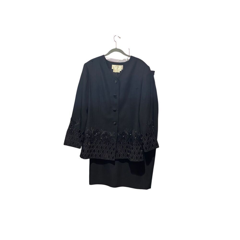 Fifth Sunday Exclusive Black Beaded 2 Piece Skirt Suit Size 14